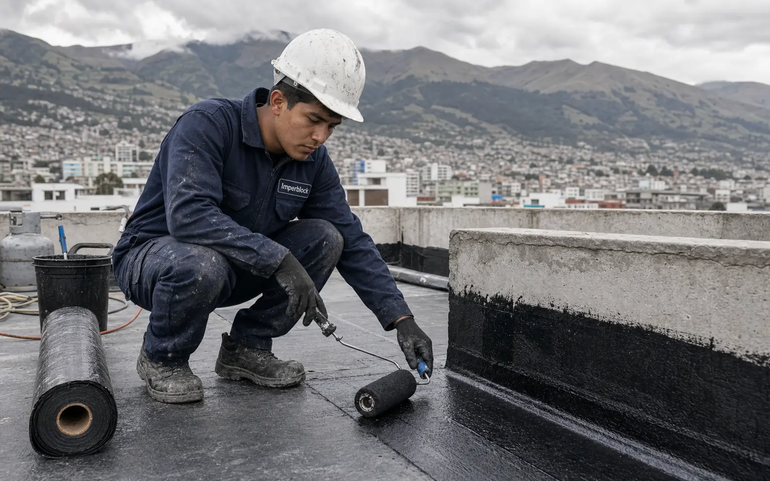 Aplicación en cubierta con overol Imperblock en obra de Quito
