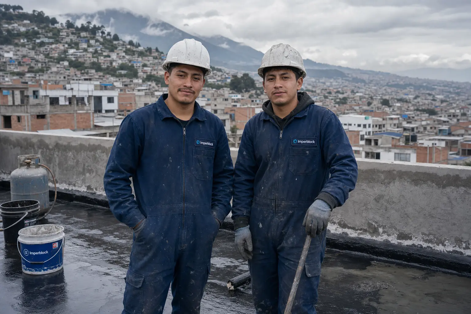 Equipo quiteño en campo con overol Imperblock en obra de Quito