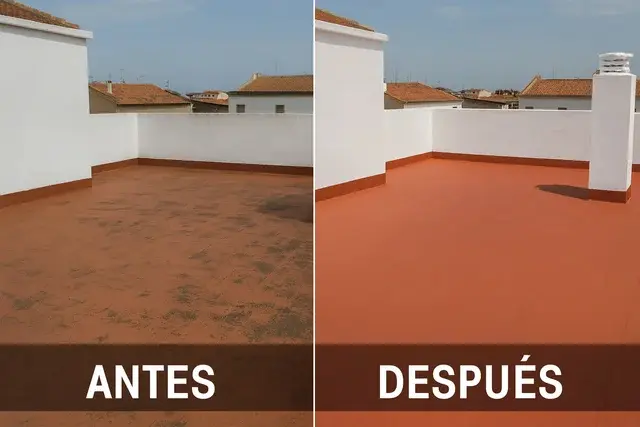 Antes y después de terraza - foto real de impermeabilización Imperblock
